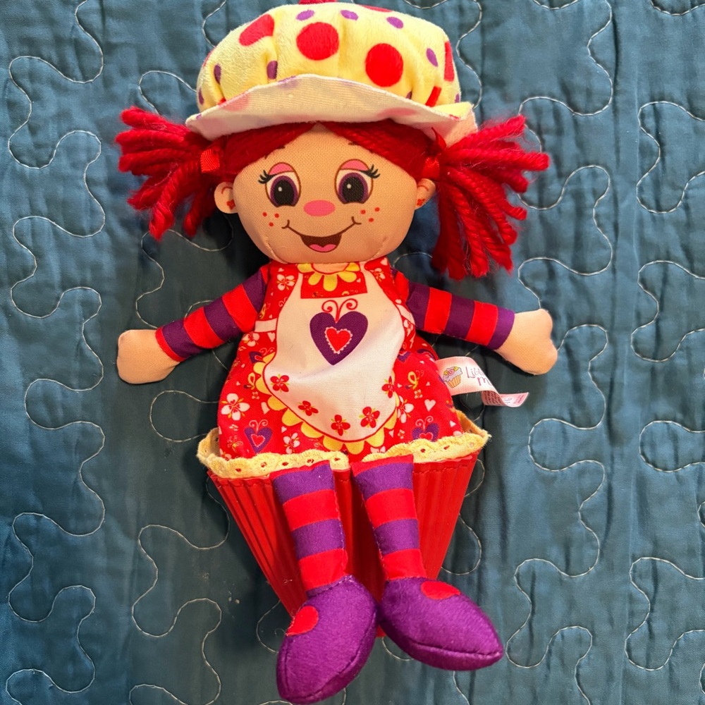 Red & Purple Plush Rag Doll with Polka Dot Hat - Cute Heart Dress